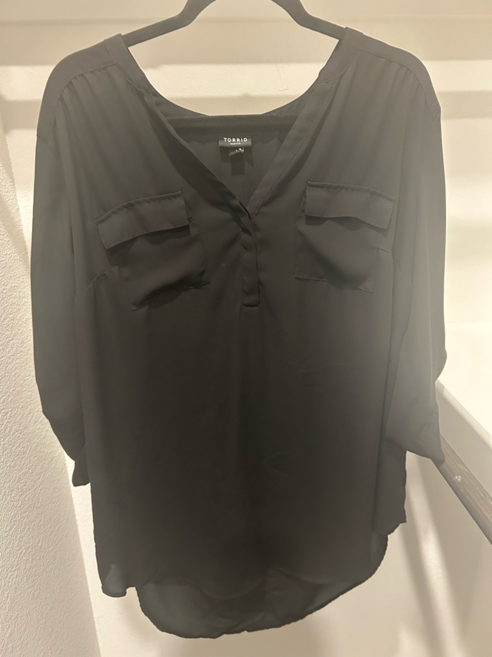 Torrid Black Blouse 2X 3/4 Sleeve Work Top Flowy Plus Size Business Casual